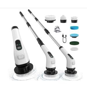 Electric Spin Scrubber with Long Handle: Cordless with 7 Brush Replacement Heads